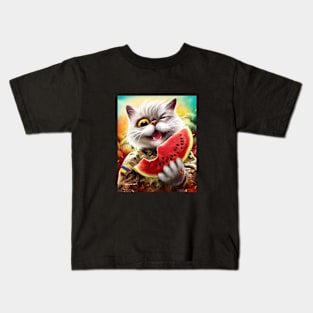 cute ukrainian cat with a watermеlon slice Kids T-Shirt